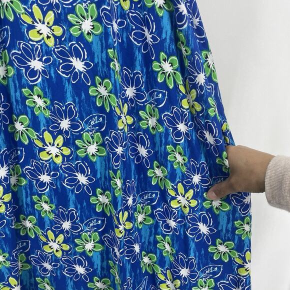 Delicates Size L Vintage Cottagecore Floral Dress Pockets Blue Short Sleeve - Picture 5 of 6